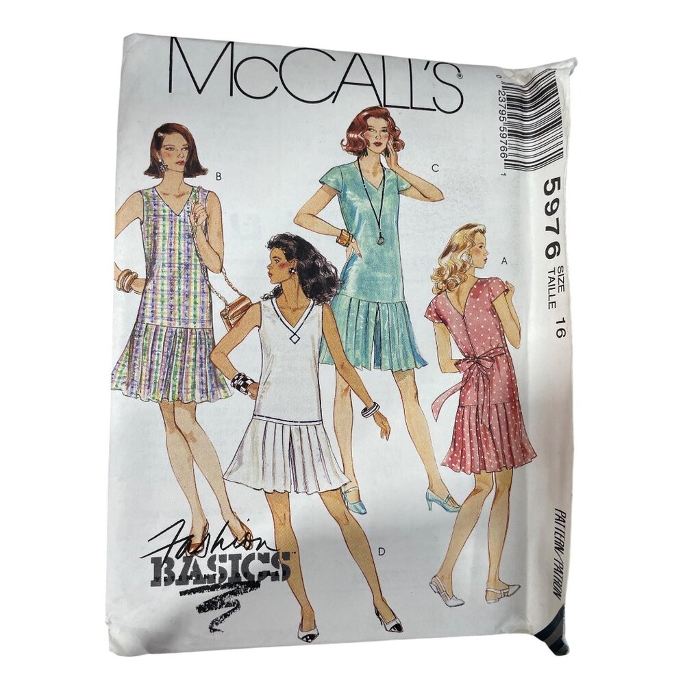 90s McCalls 5976 Misses Dresses And Rompers Sewing Pattern Size 16 Vintage UNCUT